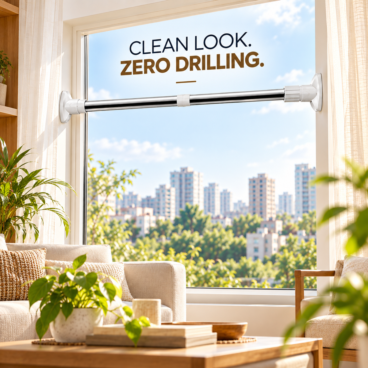 No-Drill Adjustable Curtain Rod – Easy Window Installation