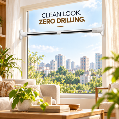No-Drill Adjustable Curtain Rod – Easy Window Installation