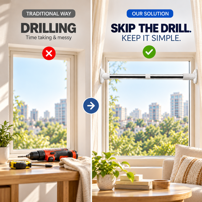 No-Drill Adjustable Curtain Rod – Easy Window Installation