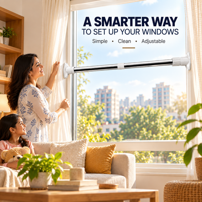 No-Drill Adjustable Curtain Rod – Easy Window Installation