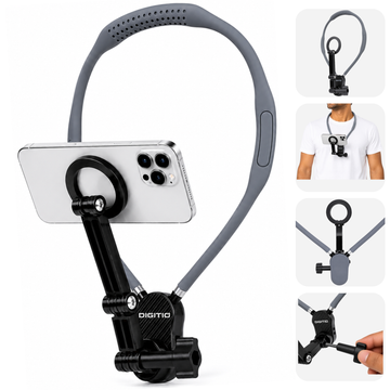 DIGITIO Magnetic Neck Phone Holder for Mobile | Hands-Free Hanging Neckband Mobile Accessories for Youtube Vlogging, Photography, POV Recording, Travel & Shooting | Vlog Neck Gadgets for Smartphone