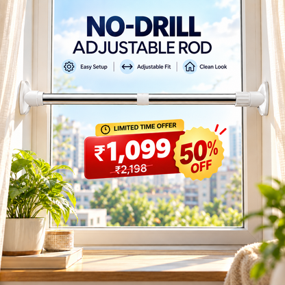 No-Drill Adjustable Curtain Rod – Easy Window Installation